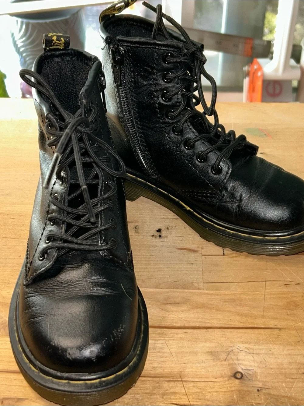 Dr. Martens toddlers Black Leather Combat Ankle Boots Lace-Up Zip US 12